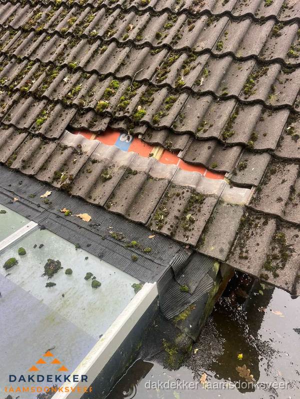 Beschadigd pannendak met ontbrekende dakpannen voor reparatie in Raamsdonksveer Beschadigd pannendak met ontbrekende dakpannen voor reparatie in Raamsdonksveer